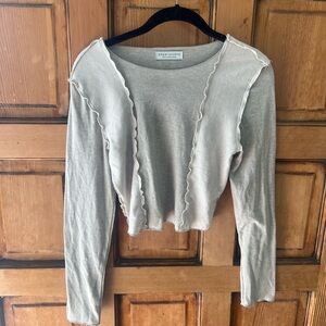 Gray Ruffled Long Sleeve Top
